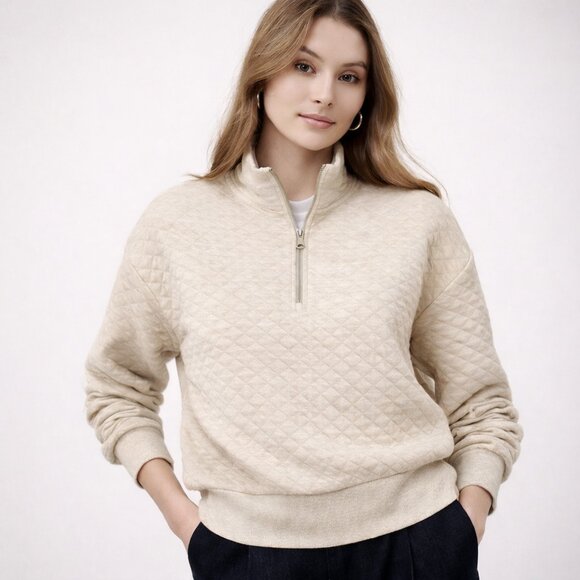 Banana Republic Tops - Quilted Quarter Zip Sweatshirt Banana Republic Factory Oatmeal Heather